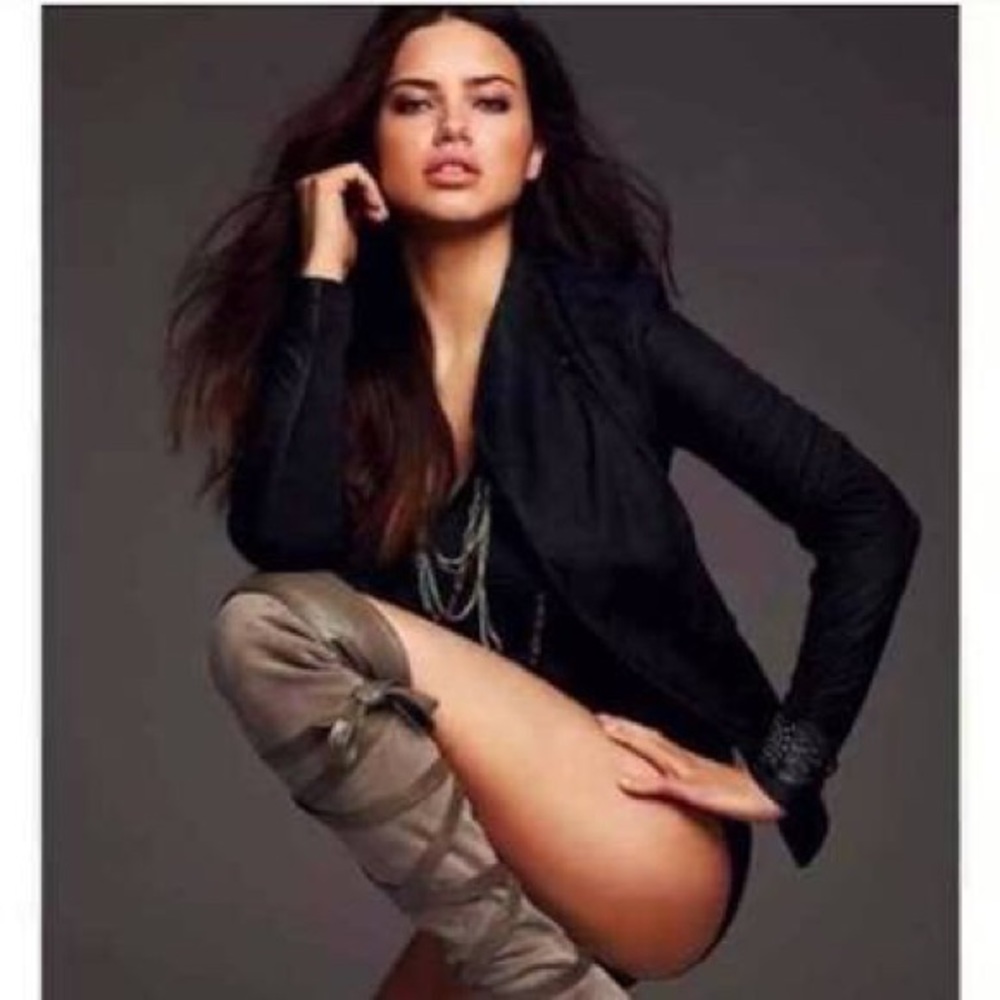 Colin Stuart faux leather wrapped OTK boots.